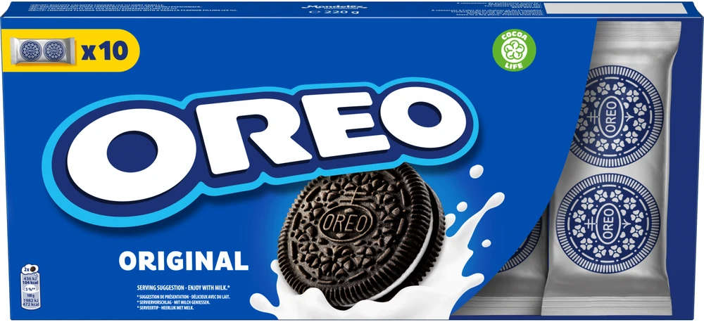 Kakaviniai sausainiai OREO su vanilės skonio įdaru, 220 g