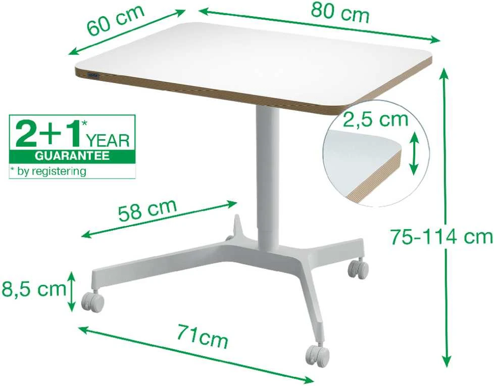 Kompaktiškas elektrinis LEITZ ERGO stalas 80x60, baltas