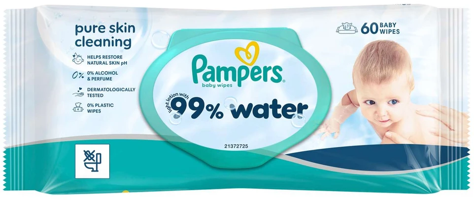 Pampers Aqua Servetėlės Kūdikiams, 60 Servetėlės