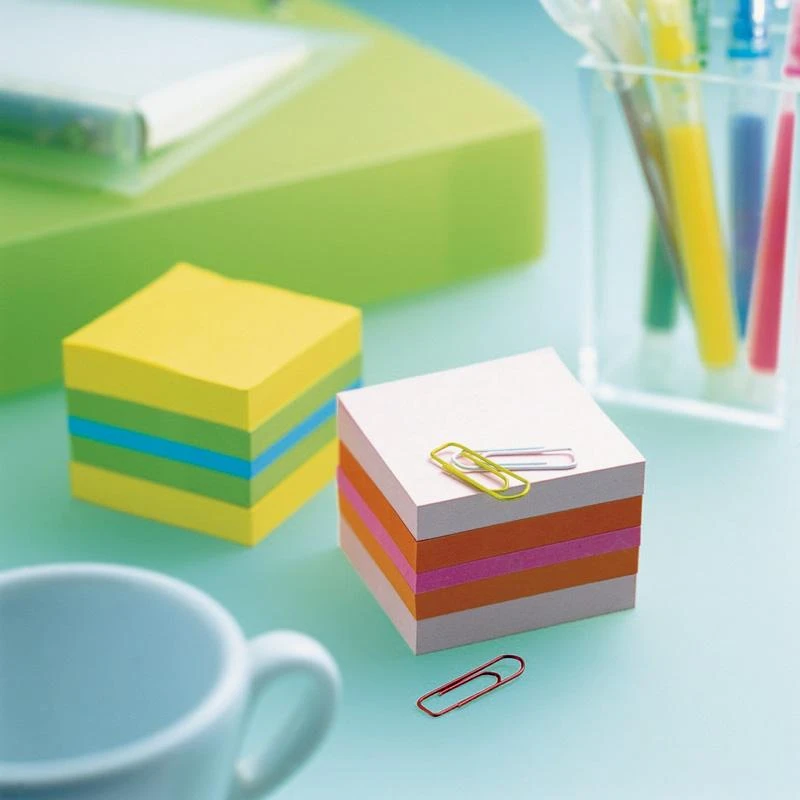 3M Lipnių lapelių kubas Post-it Mini Lemon, 51 x 51 mm, 400 lapelių, įvairios spalvos