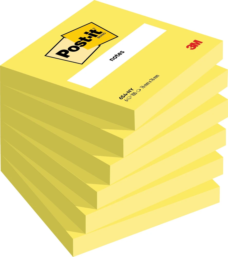 3M Lipnūs lapeliai Post-it Neon, 76 x 76 mm, 100 lapelių, geltona