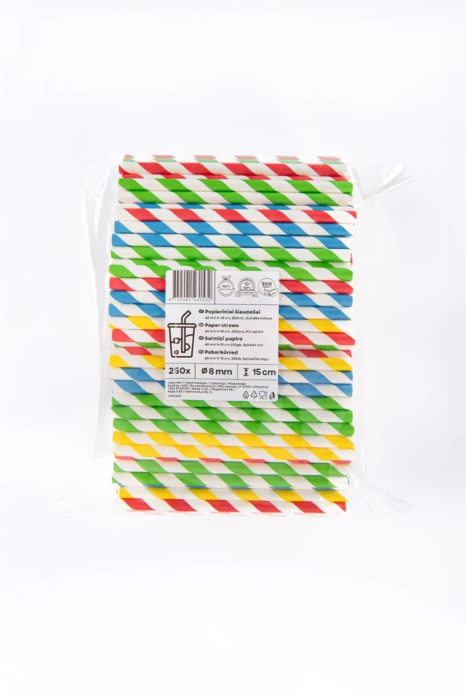 Live Paper Popieriniai šiaudeliai, spalvotos spiralės, D 8 mm, L 15 cm, 250 vnt