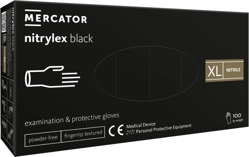 Mercator Vienkartinės nitrilinės pirštinės Nitrylex XL dydis, Juodos 100vnt
