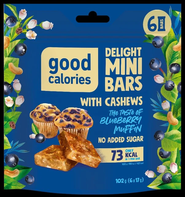 Mini riešutų batonėliai GOOD CALORIES, su mėlynėmis, 102 g