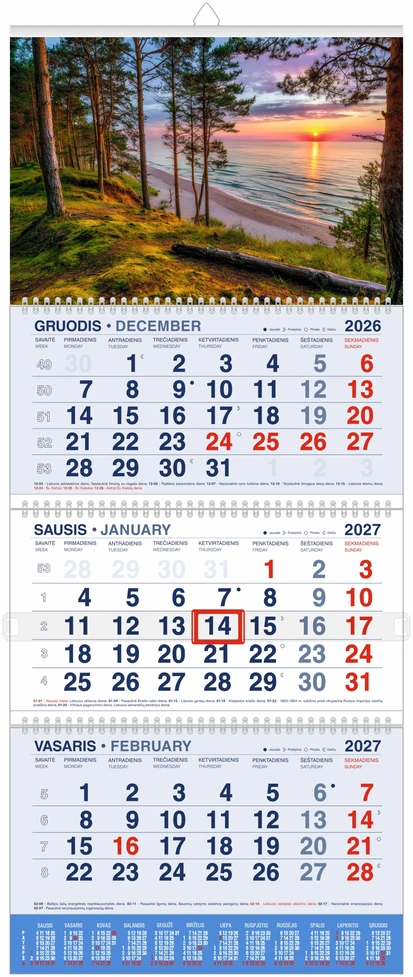 Mobile Serviss Pakabinamas kalendorius MIŠKO PASAKA, 2027, 3 dalys, 30,3 x 74 cm