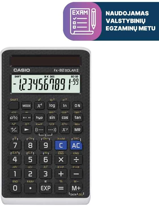 CASIO FX-82Solar II su saulės elementu ir egzamino patvirtinimu