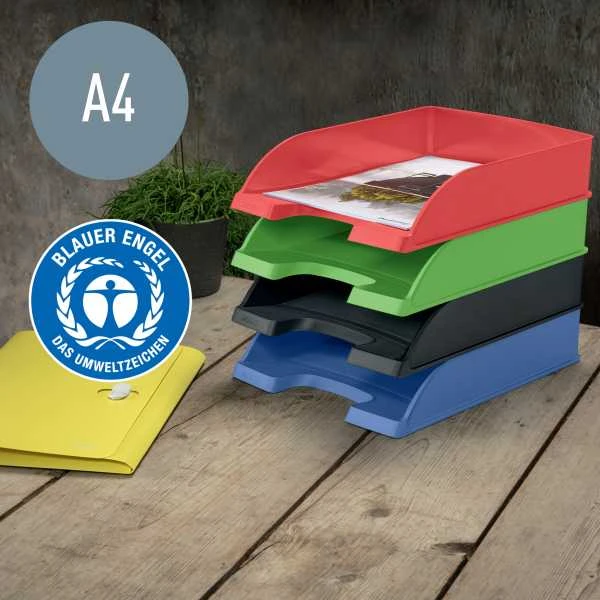 Leitz Recycle dokumentų dėtuvės sudėtos viena ant kitos
