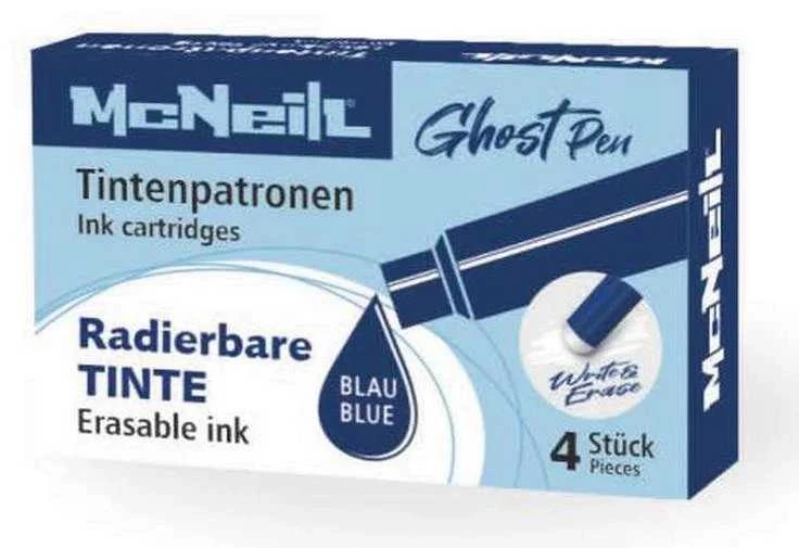 Kapsulės ištrinamam plunksnakočiui McNEILL GHOST, 4vnt, mėlynos spalvos