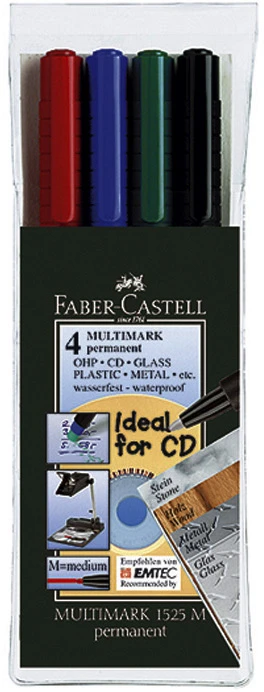 Permanentinis žymeklis CD/DVD diskams FABER CASTELL MULTIMARK M, 4 sp. komplektas