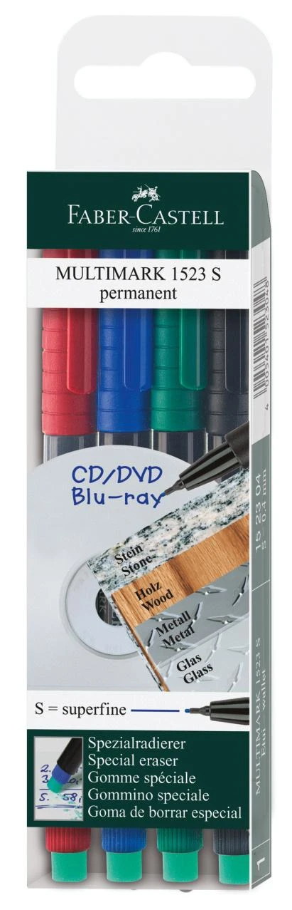 Žymeklių nuolatinių rinkinys Faber-Castell 1523 S, 0,4 mm, 4 spalvos CD/DVD 1213-039