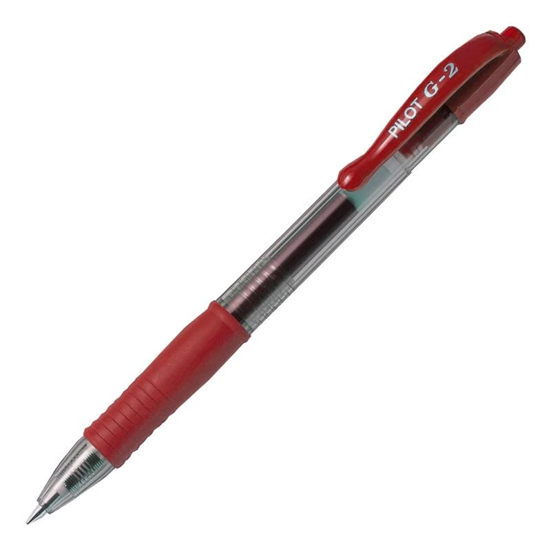 Pilot G-2 rašiklis, raudonas su skaidriu korpusu