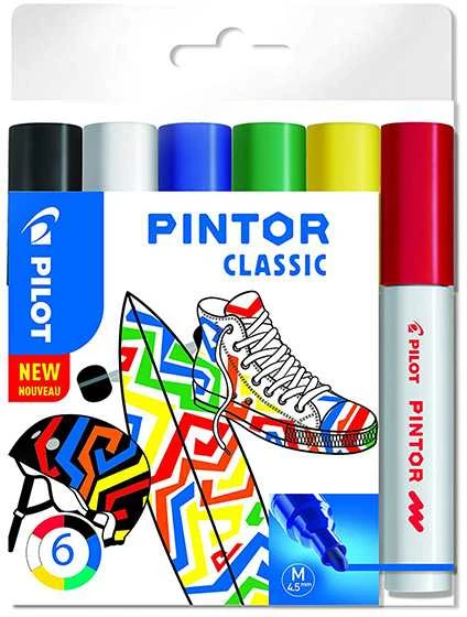 Pilot Pen Permanentinis žymeklis Pultas PINTOR CLASSIC 1.4mm, apvali galvutė, 6 spalvų komplektas