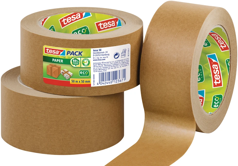 Popierinė pakavimo juosta TESA PACK Paper ECO Logo, 50mm x 50m, ruda
