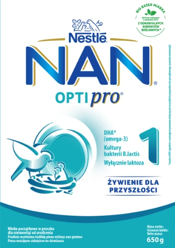 Pradinio maitinimo pieno mišinys NAN OPTIPRO 1, kūdikiams nuo gimimo, 650 g