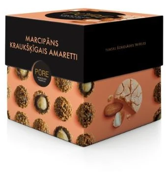 Pure Chocolate Šokoladiniai triufeliai PURE su marcipaninio kremo įdaru ir traškiu amaretti sausainių dekoru, 96g