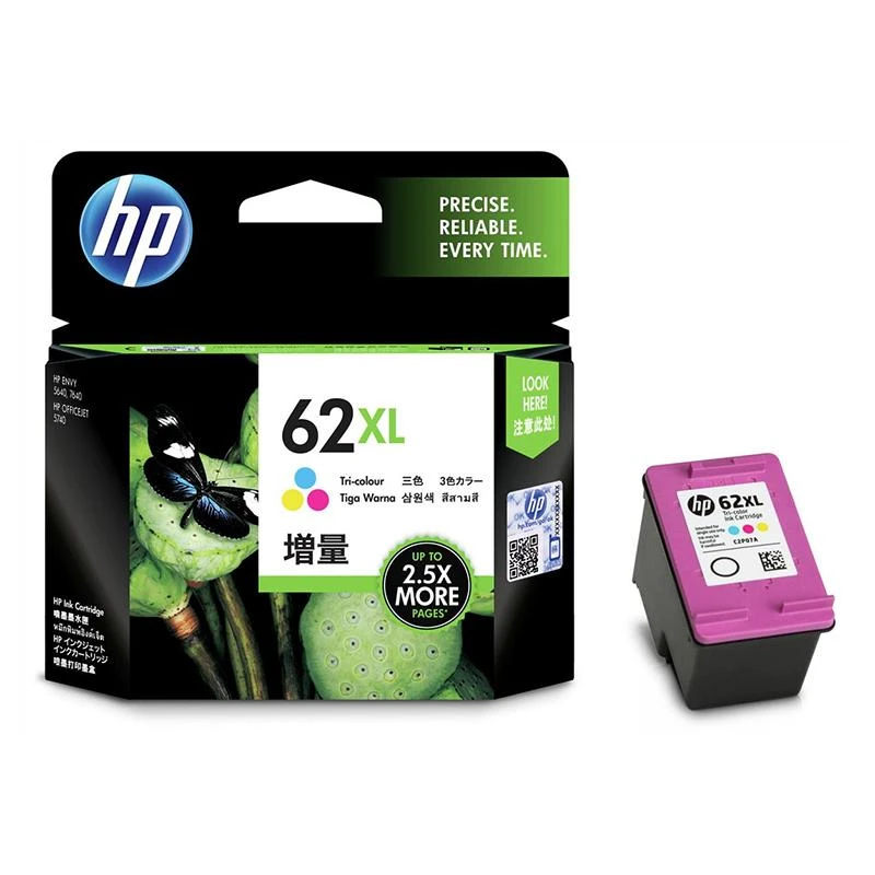 Hewlett Packard (HP) HP 62XL didelio našumo trispalvė rašalo kasetė, 415 puslapių, skirta HP ENVY 5540,5640,7640, Officejet 5740