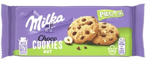 Sausainiai MILKA Choco, su lazdynų riešutų gabalėliais, 135 g