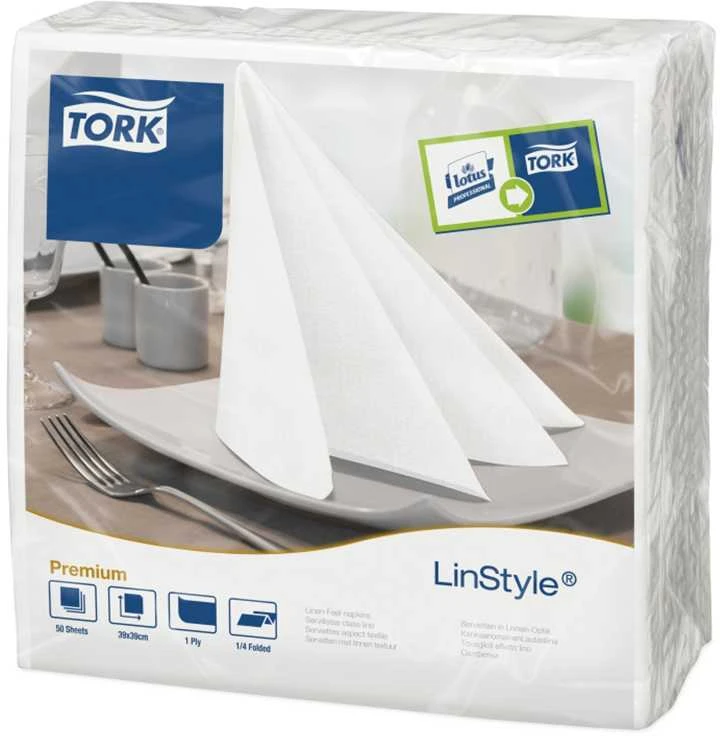 Servetėlės TORK Linstyle, 1 sl., 50 vnt., 39 x 39 cm, baltos spalvos