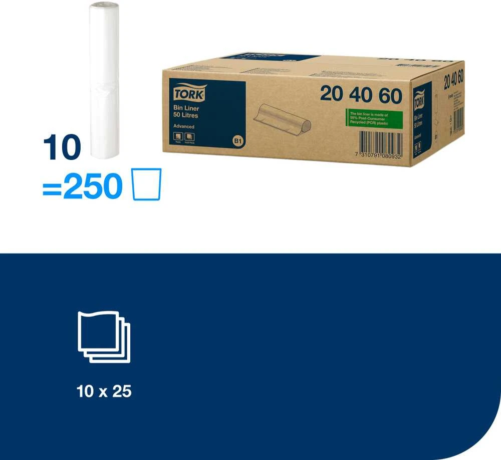 Šiukšlių maišai skirti TORK B1 šiukšliadėžėms, 50 L, 25 vnt, balti, 204060