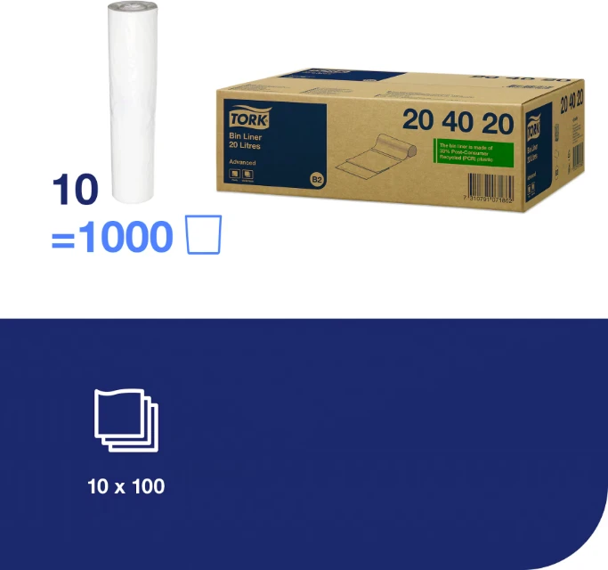 Šiukšlių maišai TORK B2, 20 L, 100 vnt., balti 204020