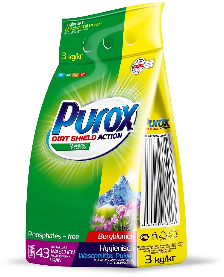 Skalbimo milteliai PUROX, universalūs, 43 skalbimai, 3kg