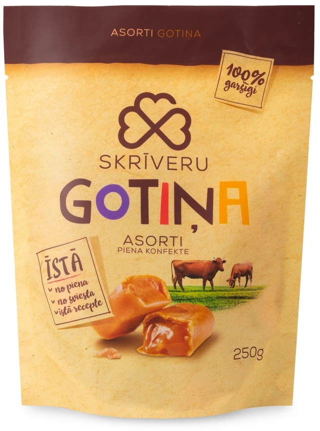 Skriveru Saldumi Pieniški saldainiai Karvutė, asorti, 250 g
