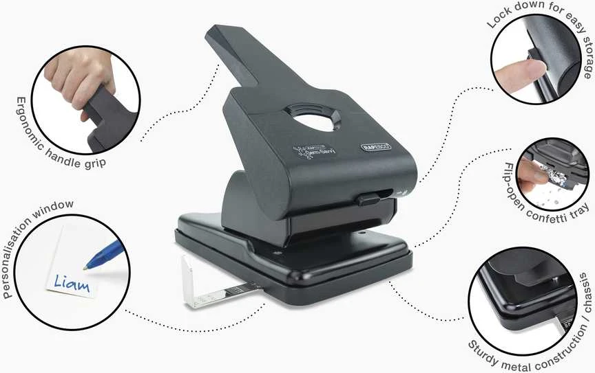 Skylmuša RAPESCO Germ-Savvy™: HD865, 2 skylių, 50 lapų, juoda