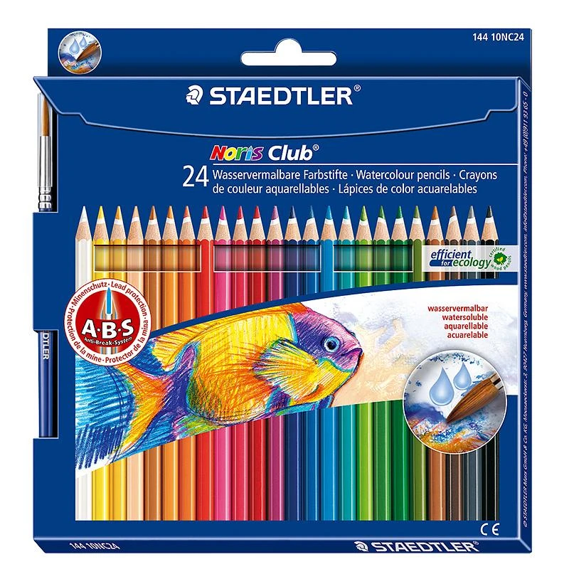 Spalvoti pieštukai STAEDTLER NORIS, šešiabriauniai, akvareliniai, 24 vnt. + teptukas