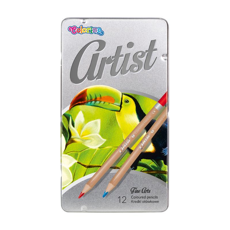 Spalvoti pieštukai COLORINO Artist 12 spalvų, metalinėje dėžutėje