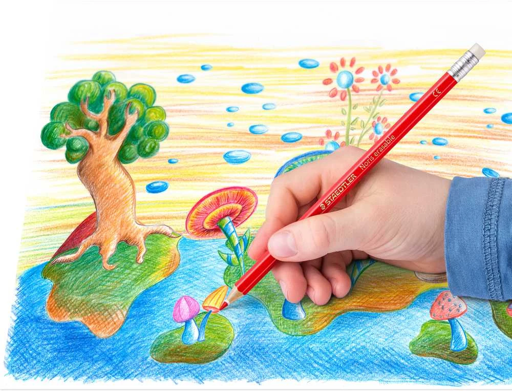 Spalvoti pieštukai, ištrinami, su trintuku STAEDTLER NORIS CLUB, 12 spalvų