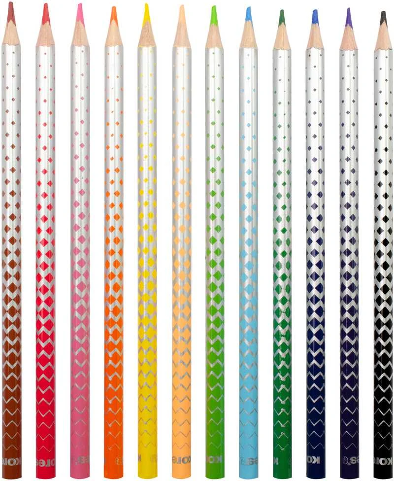 Spalvoti pieštukai KORES KOLORES MAGIK, tribriauniai, 3mm, ištrinami, 12 spalvų + trintukas