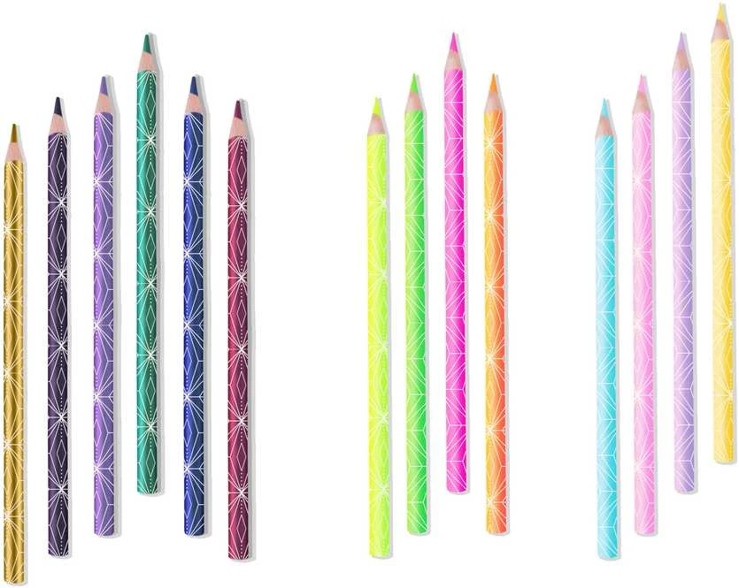 Spalvoti pieštukai KORES KOLORES STYLE, tribriauniai, 3mm, 15 spalvų (2 metalizuotos spalvos ir 1 neoninė)