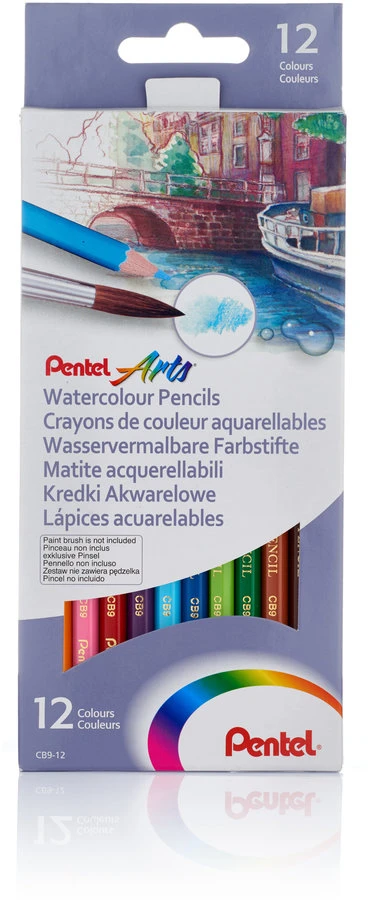 Spalvoti pieštukai PENTEL ARTS, šešiabriauniai, akvareliniai, 12 vnt.