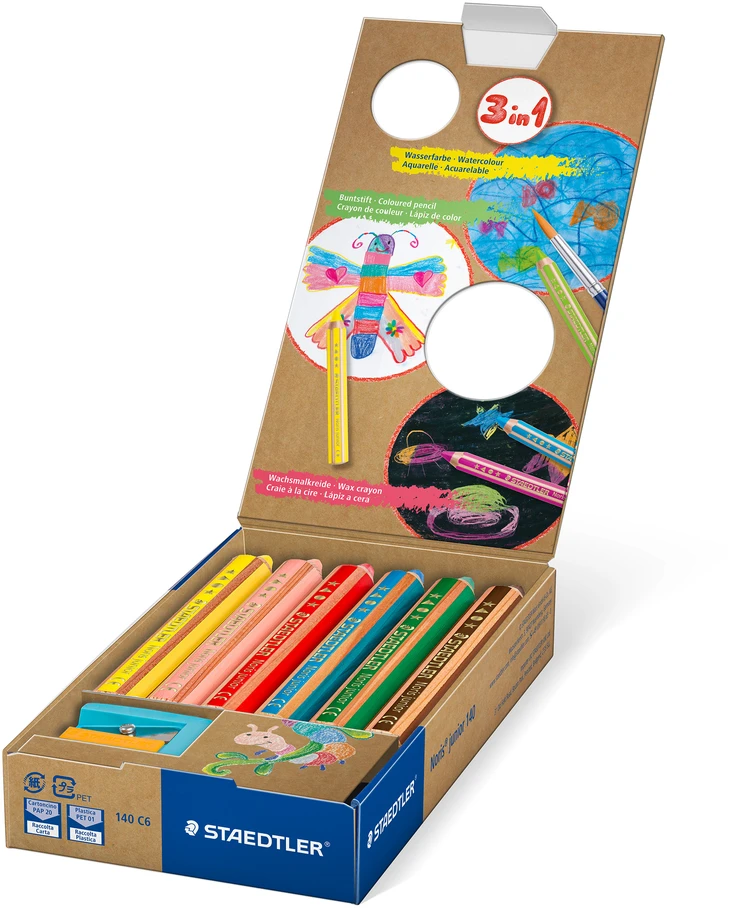 Spalvoti pieštukai STAEDTLER Buddy 3in1, 6 spalvų