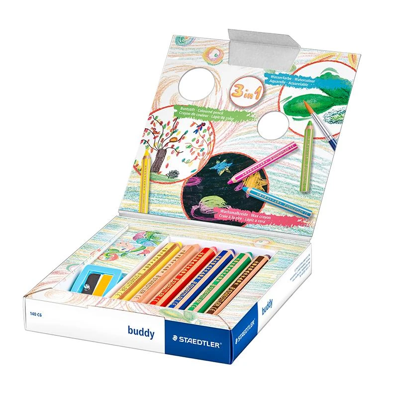 Spalvoti pieštukai STAEDTLER Buddy 3in1, 6 spalvų