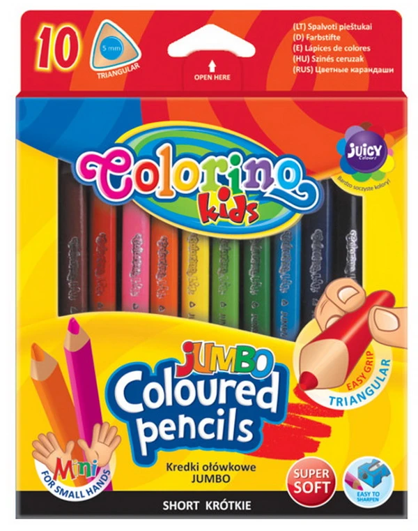 Spalvoti pieštukai, tribriauniai, stori JUMBO COLORINO, 10 spalvų