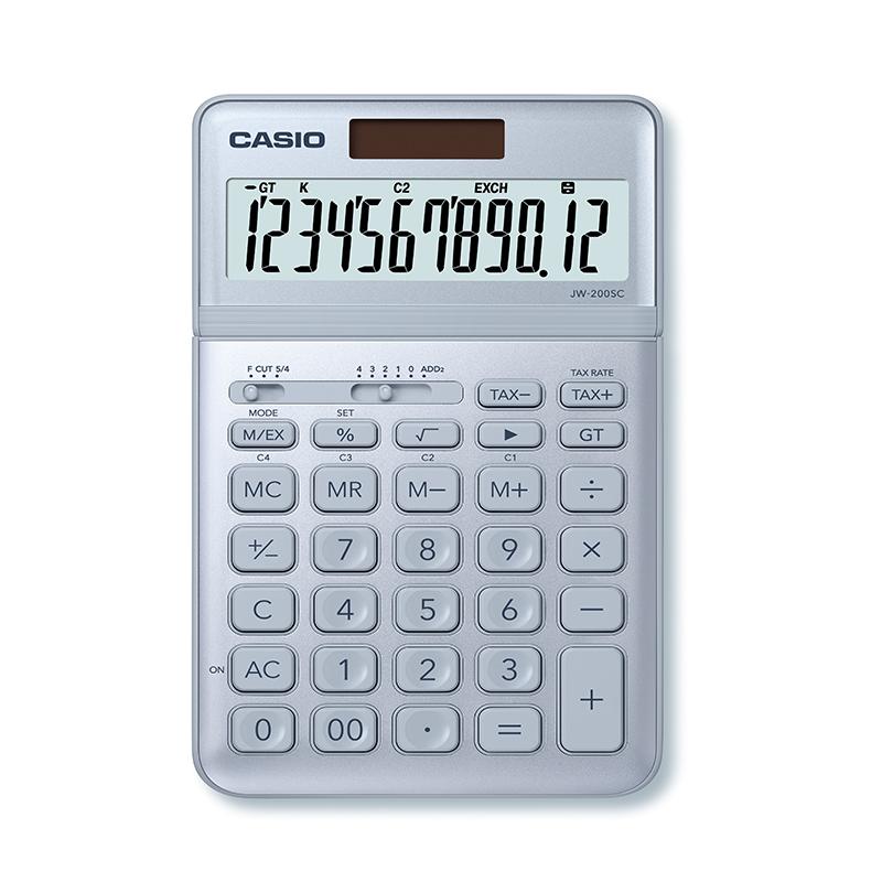 Stalinis skaičiuotuvas CASIO JW-200SC, blizgi melsva sp.