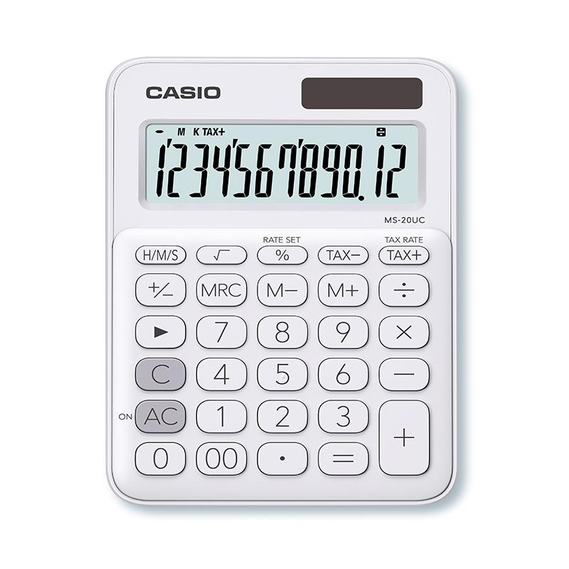 Stalinis skaičiuotuvas CASIO MS-20UC, 105x150x23 mm, balta sp.