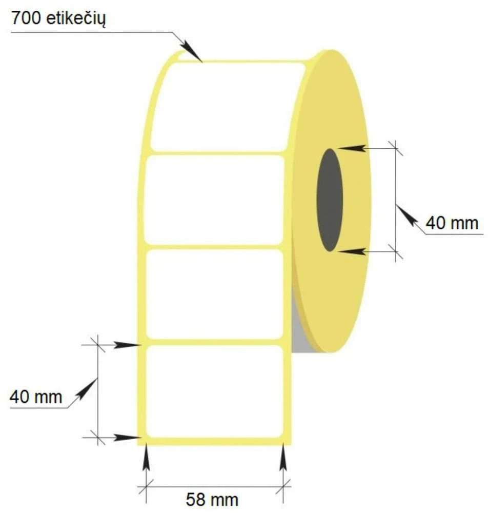 Technoinform Lipnios etiketės, 58 x 40/40 mm, 700 vnt., Thermal Eco, baltos sp.