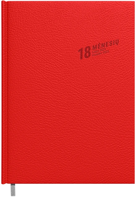 Timer Kalendorius 18 MĖNESIŲ Liepa 2026 - Gruodis 2027, raudona sp., 15.5 x 21.5 cm, dirbtinė oda