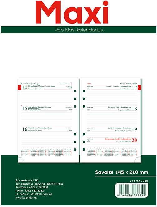Timer Kalendorius MAXI organizer 2026 A5, oda, juoda