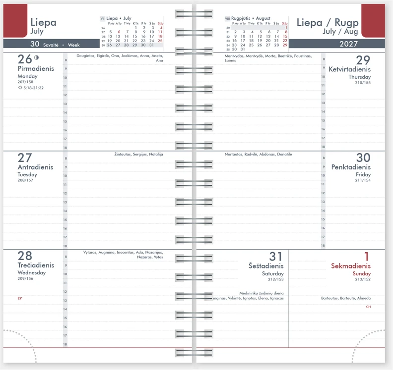 Timer Kalendorius MIDI FLEX Spirex 2027, 100 x 170 mm, PU, juoda