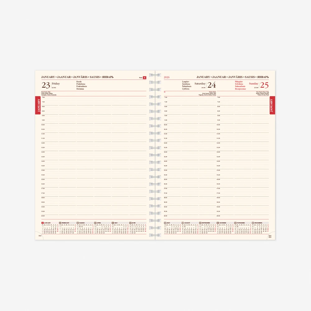 Buroodisain Timer Kalendorius SENATOR DAY Spirex 2027, A4, PU, tamsiai ruda