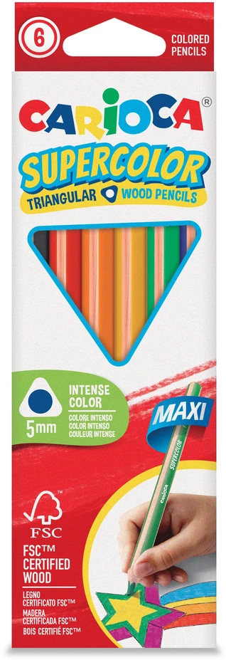 Tribriauniai spalvoti pieštukai CARIOCA SUPERCOLOR MAXI, 6 vnt.