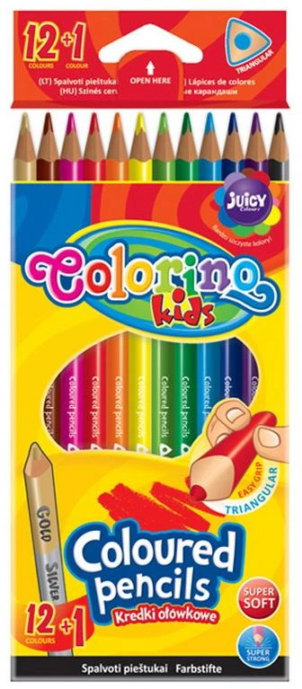 Patio Tribriauniai spalvoti pieštukai Colorino Kids, 12 spalvų+1(aukso/sidabro sp.)