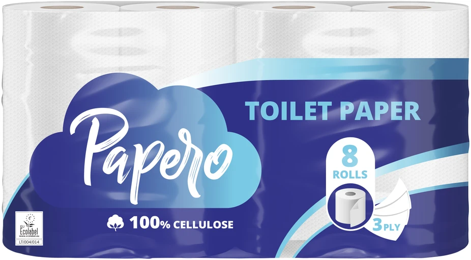 Tualetinis popierius PAPERO, 3 sluoksnių, 8vnt