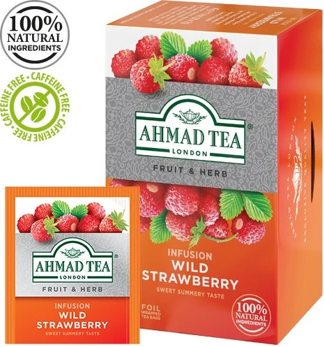Vaisinė arbata AHMAD ALU WILD STRAWBERRY, 20 vokelių su siūlu po 2 g