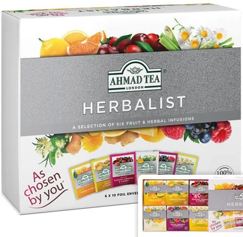 Vaisinės ir žolelių arbatos rinkinys AHMAD HERBALIST, 60 arbatos pakelių folijos vokeliuose