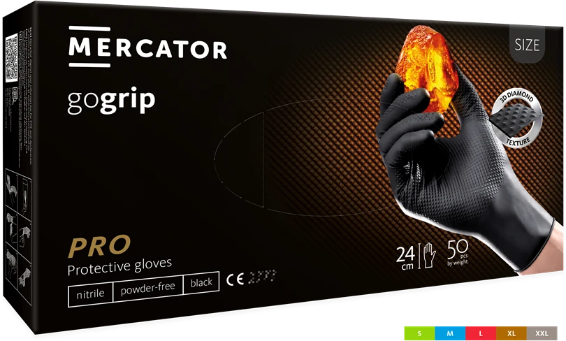 Mercator Medical Viekartinės pirštinės MERCATOR Powergrip, nitrilinės, juodos, XL dydis, 50 vnt