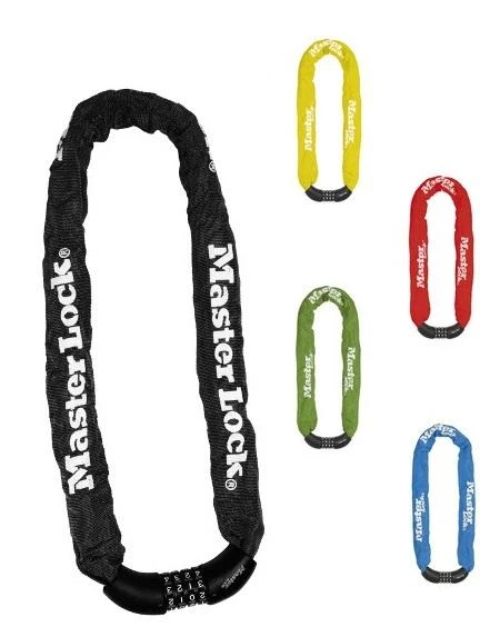 Masterlock MASTER LOCK Grūdinto plieno dviračio spyna su nailoniniu apvalkalu ir 4 skaitmenų užraktu